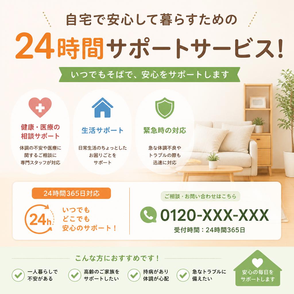自宅で安心して暮らすための24時間サポートサービス！